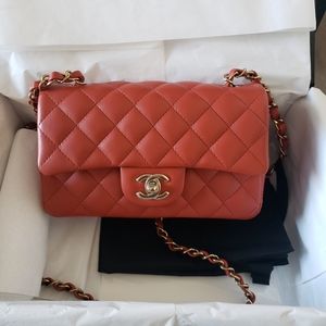 CHANEL 21k Brown, Mini rectangle, Light gold hardware, Lambskin